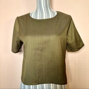 Drapey Olive Green Crop Top Blouse Size Medium